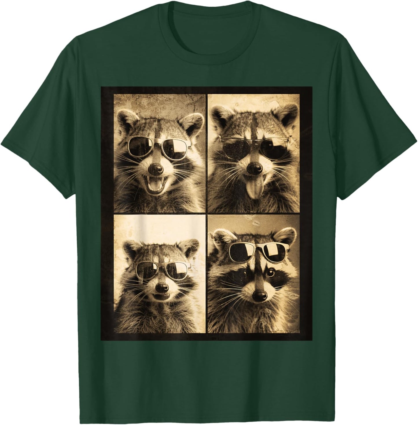 Retro Raccoon Photo Booth Fun Cool Animals T-Shirt - T-Shirt | Forest