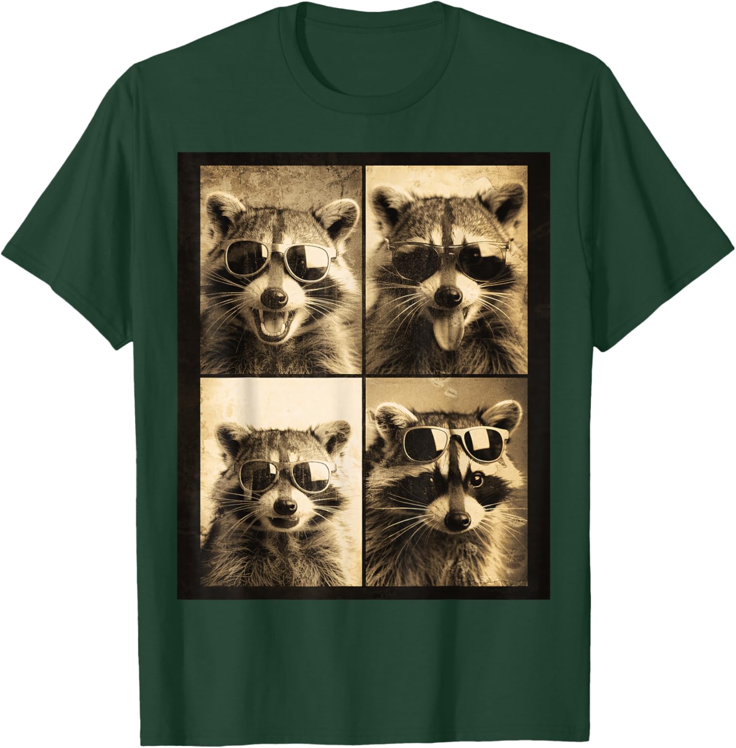 Retro Raccoon Photo Booth Fun Cool Animals T-Shirt - T-Shirt | Forest
