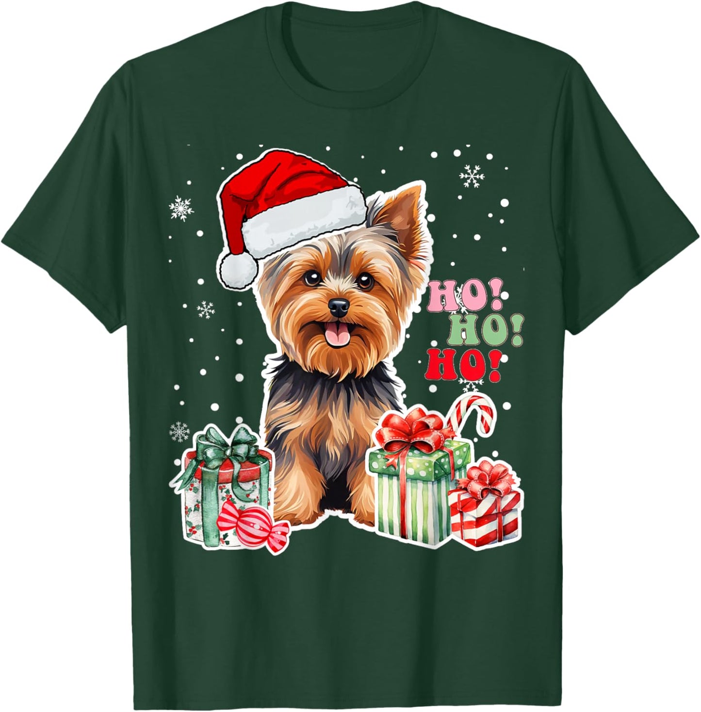 Yorkshire Terrier Christmas Yorkie Xmas Dog Santa Claus Hat T-Shirt - T-Shirt | Forest