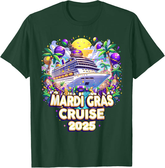Mardi Gras Cruise Crew 2025 Family Matching Trip New Orleans T-Shirt - T-Shirt | Forest
