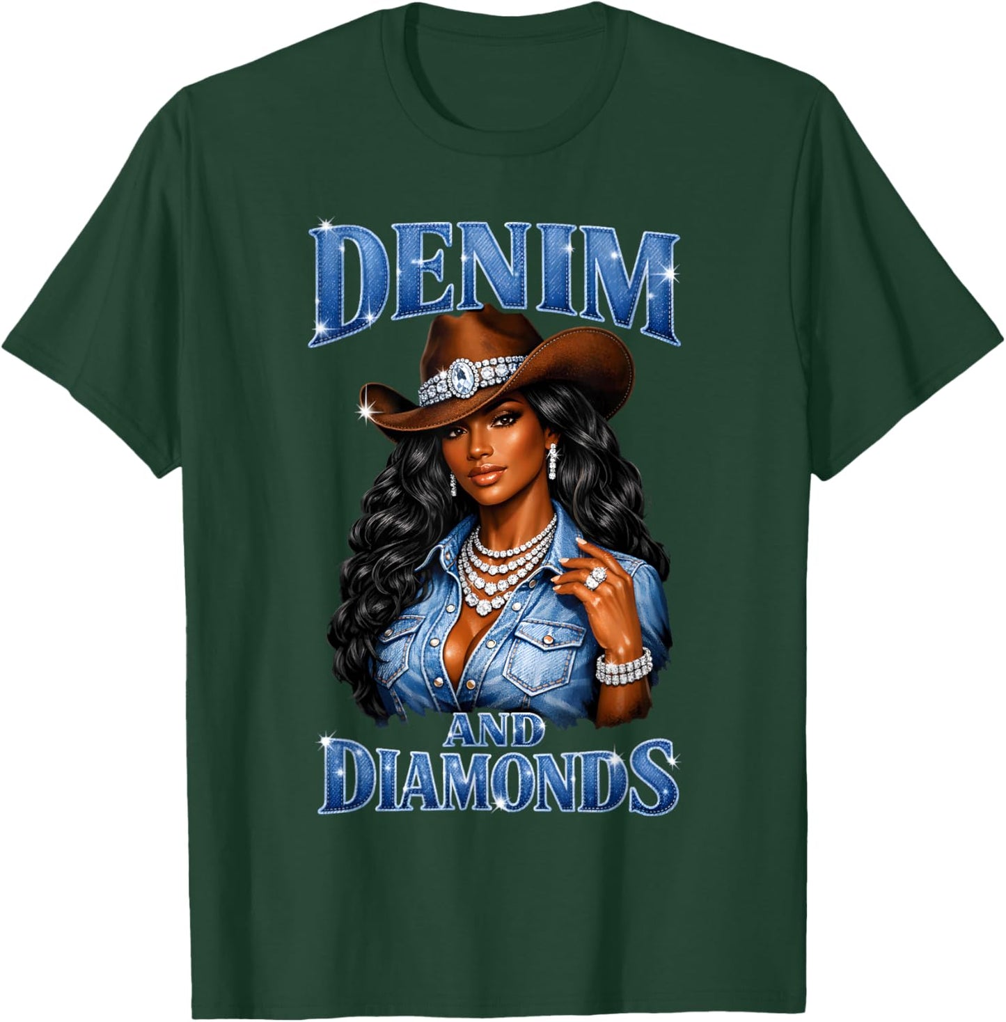 Denim and Diamonds African Melanin Cowgirls Western T-Shirt - T-Shirt | Forest