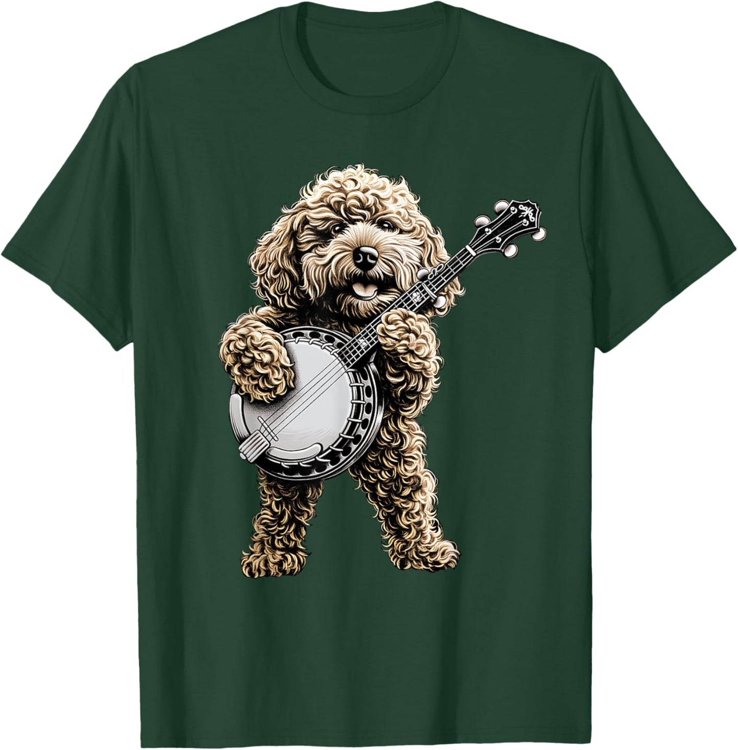 Golden Doodle Goldendoodle Dog Bluegrass Banjo Player T-Shirt - T-Shirt | Forest