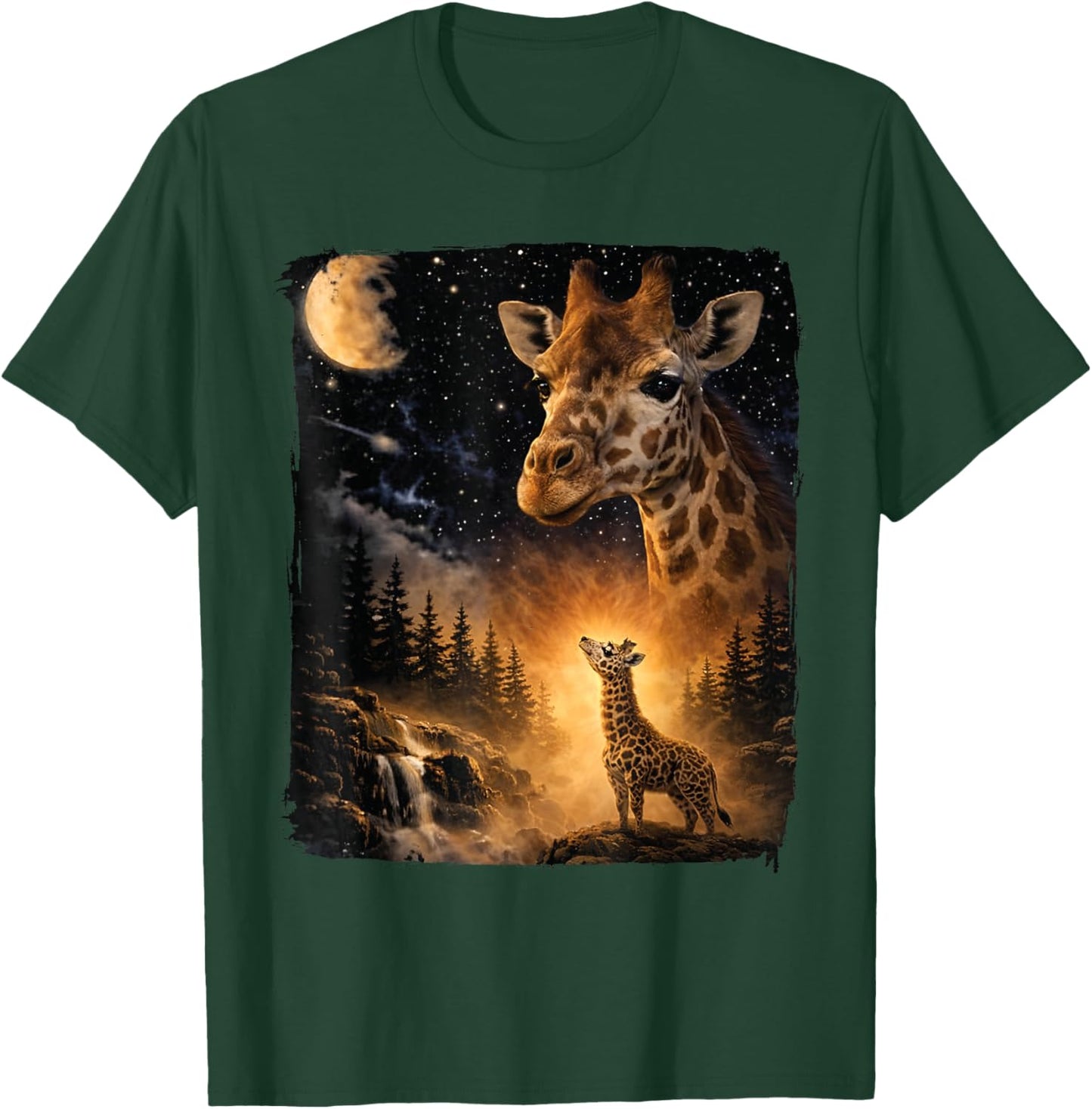Vintage 90s Giraffe Howling at The Moon Wildlife Animals T-Shirt - T-Shirt | Forest
