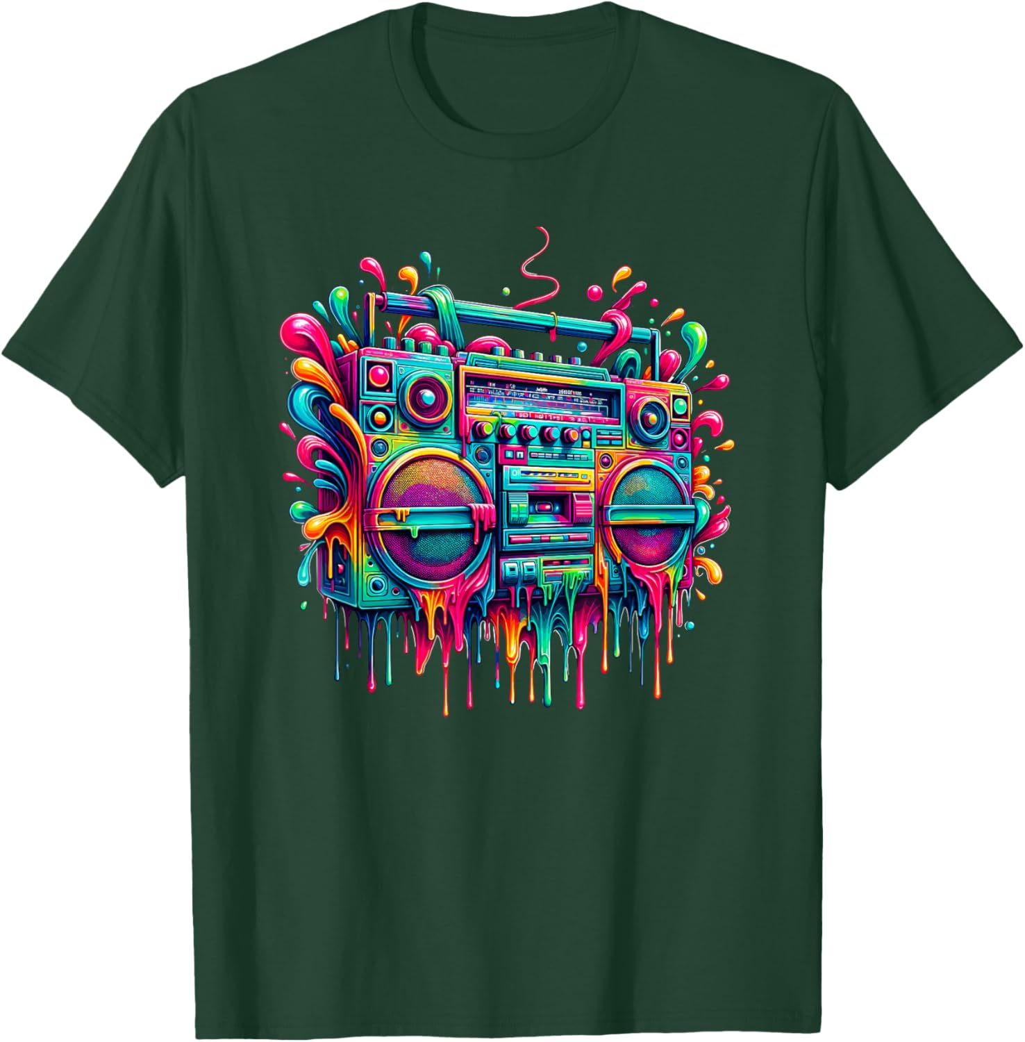 Dripping Paint Boombox Old School 80s Music Hip Hop T-Shirt - T-Shirt | Forest