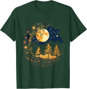 Mystical Sun and Moon with Woman Mystical Flowers Aesthetic T-Shirt - T-Shirt | Forest
