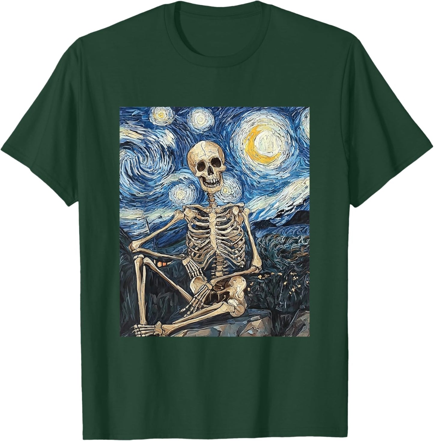 Skeleton Ghost Halloween - Van Gogh Style - Starry Night T-Shirt - T-Shirt | Forest