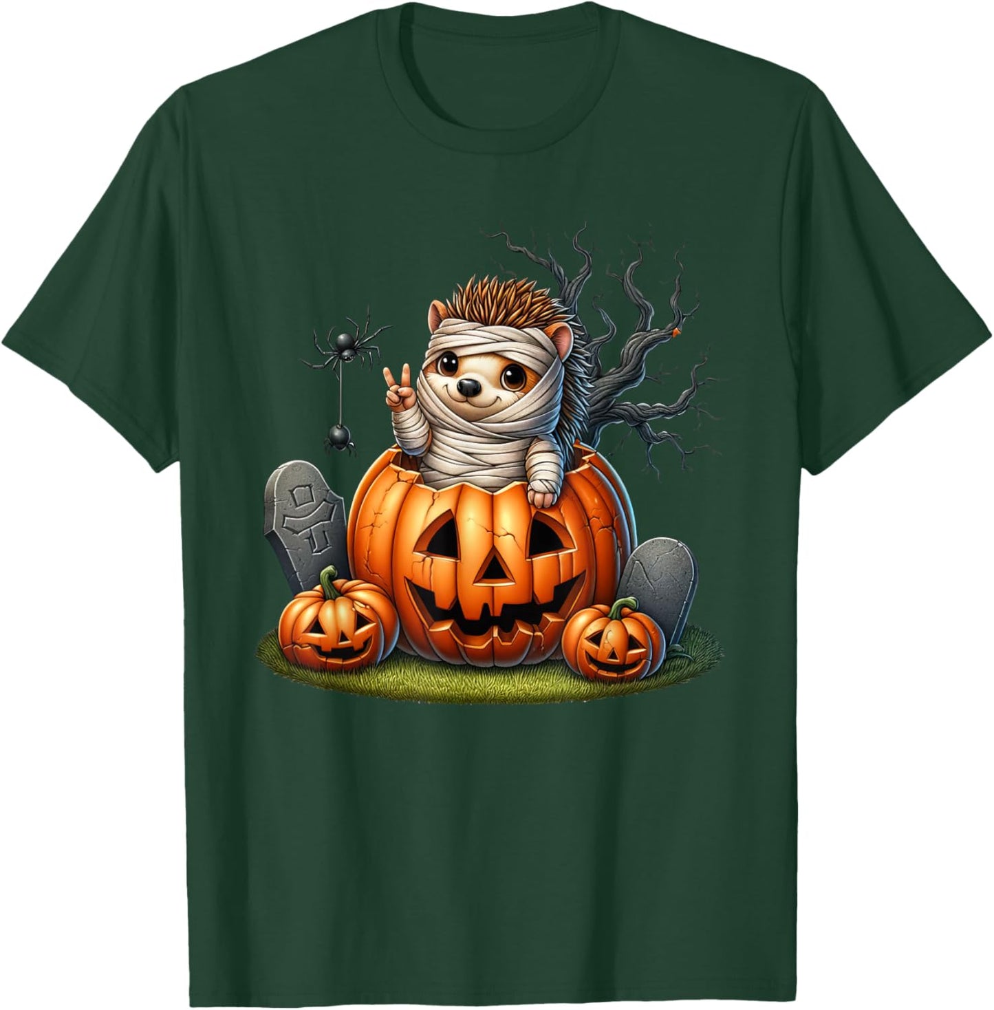Funny Hedgehog Mummy Pumpkin Halloween Kids T-Shirt - T-Shirt | Forest