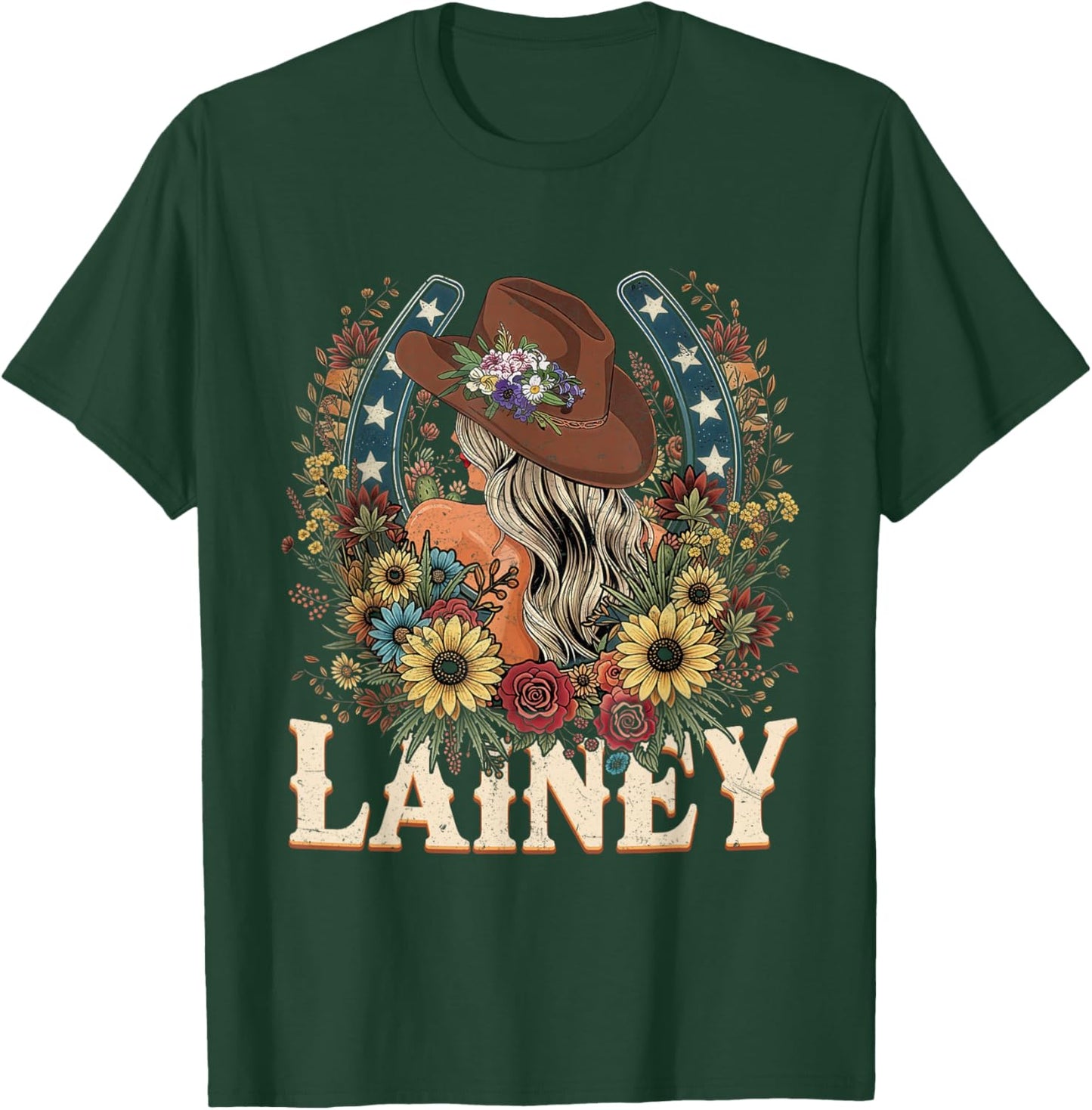 Retro Lainey Flowers Girl Personalized Name Cowgirl T-Shirt - T-Shirt | Forest