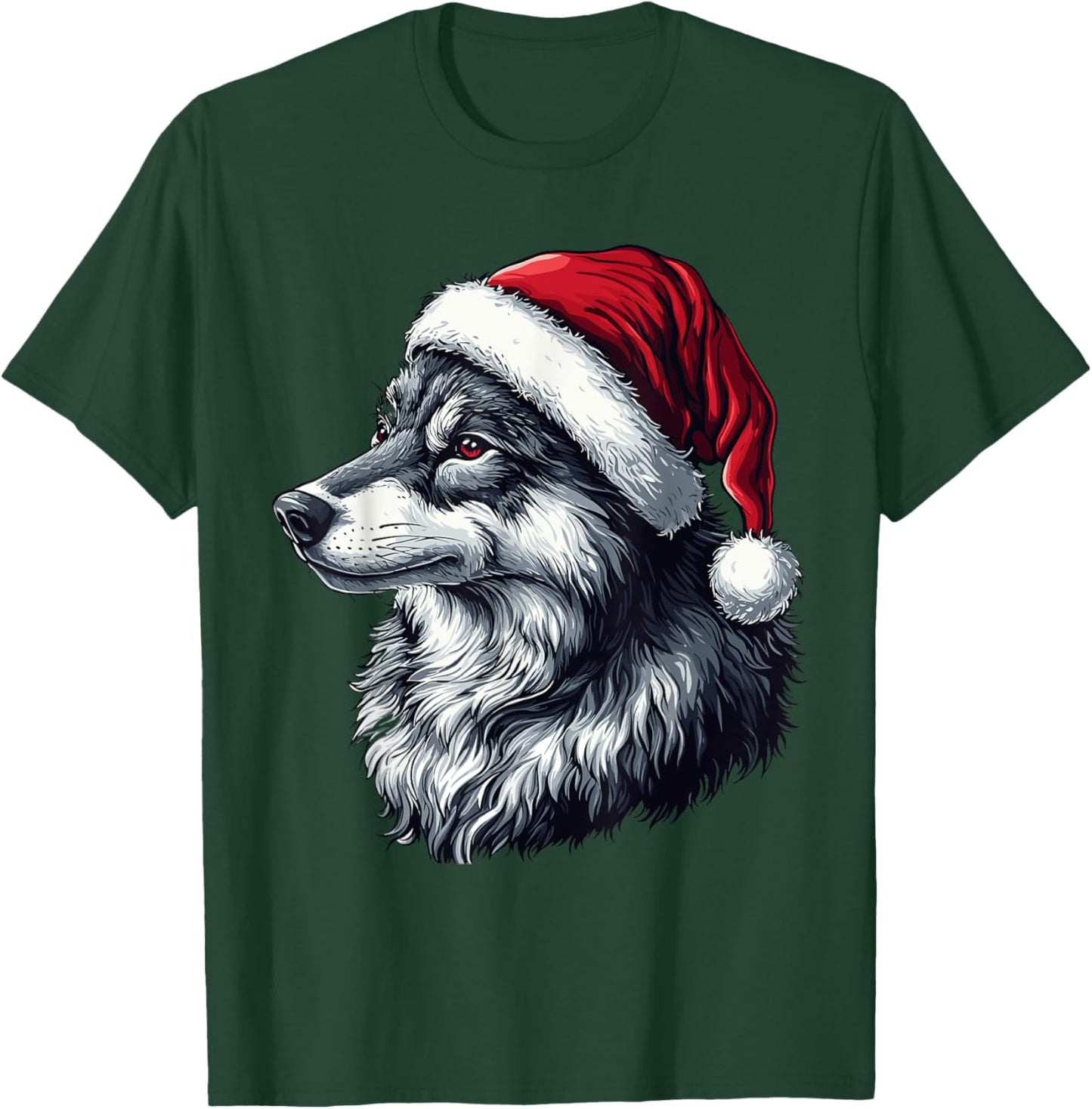 Funny Xmas Wolf Lovers Christmas Pajama Wolf Santa Hat T-Shirt - T-Shirt | Forest