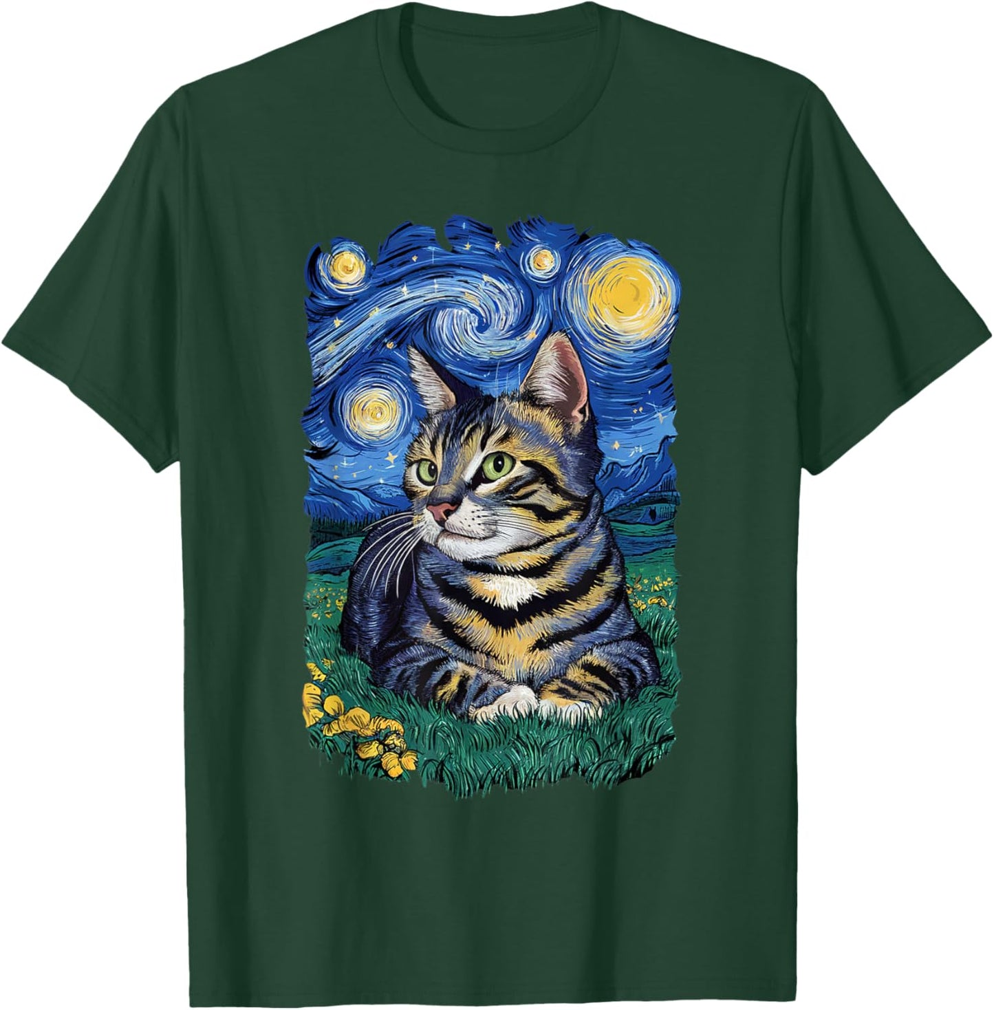 Van Gogh Cat Gifts Tabby Cat Owner Cat Lady T-Shirt - T-Shirt | Forest