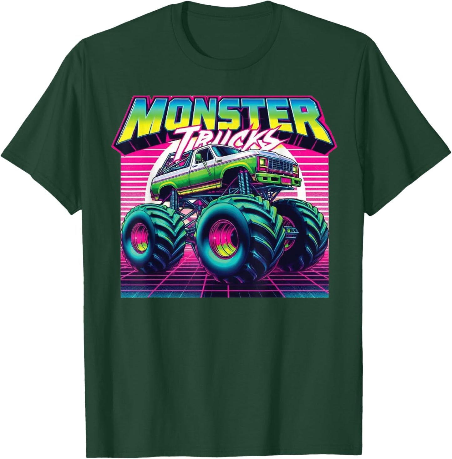 Monster Truck Birthday Party Retro Monster Trucks T-Shirt - T-Shirt | Forest