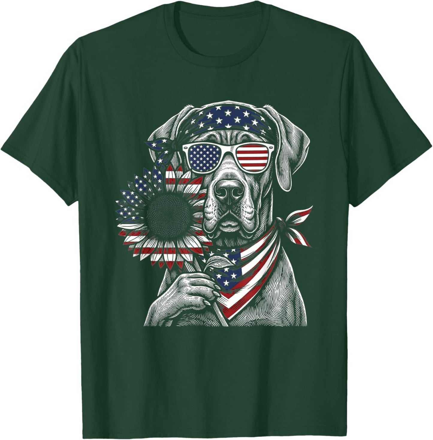 USA Flag Sunflower Great Dane T-Shirt - T-Shirt | Forest