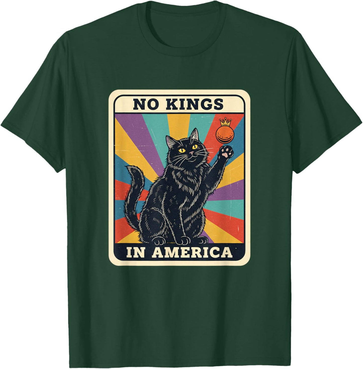 No Kings in America Retro Black Cat Illustration T-Shirt - T-Shirt | Forest