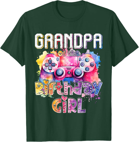 Grandpa of the Birthday Girl Matching Video Gamer Birthday T-Shirt - T-Shirt | Forest
