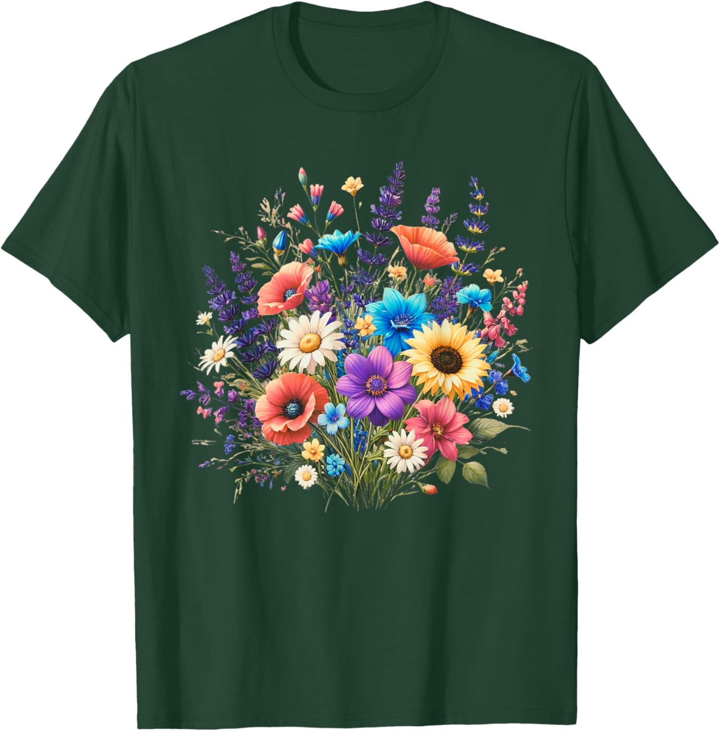 Wildflowers Flower Lover Floral Daisy Sunflower Botanical T-Shirt - T-Shirt | Forest
