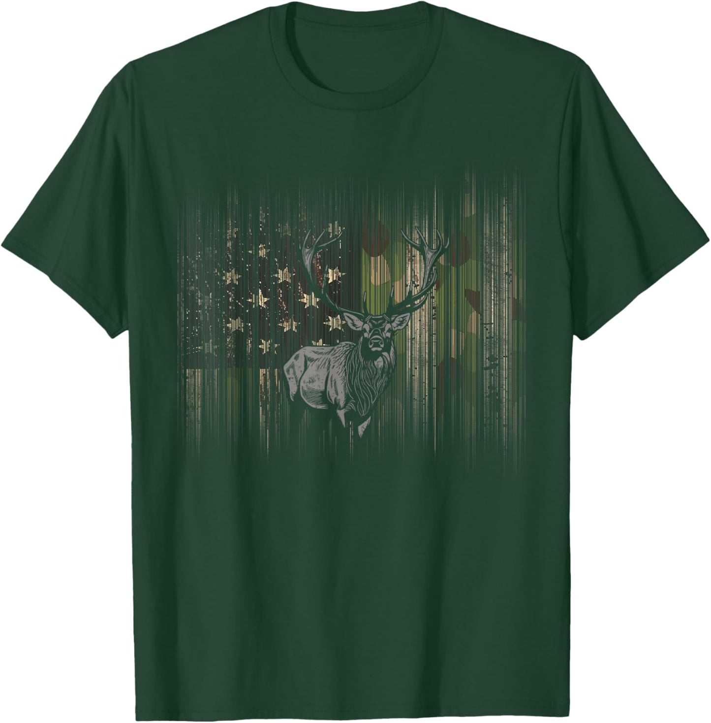 BASBO American Flag Camouflage Outdoor Antlers Elk Deer , Small, Black T-Shirt - T-Shirt | Forest