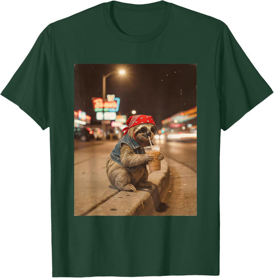 Cool Sloth Drinking Iced Coffee Funny Sloths Meme Men Women T-Shirt - T-Shirt | Forest
