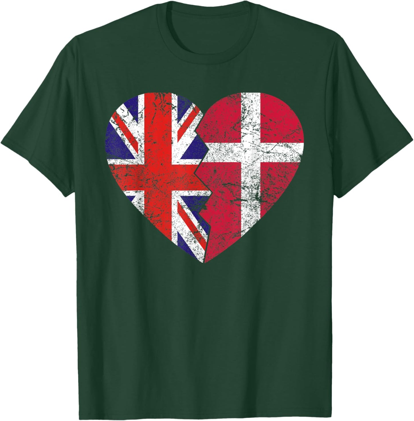 Danish British Flags Heart | United Kingdom Denmark Roots T-Shirt - T-Shirt | Forest