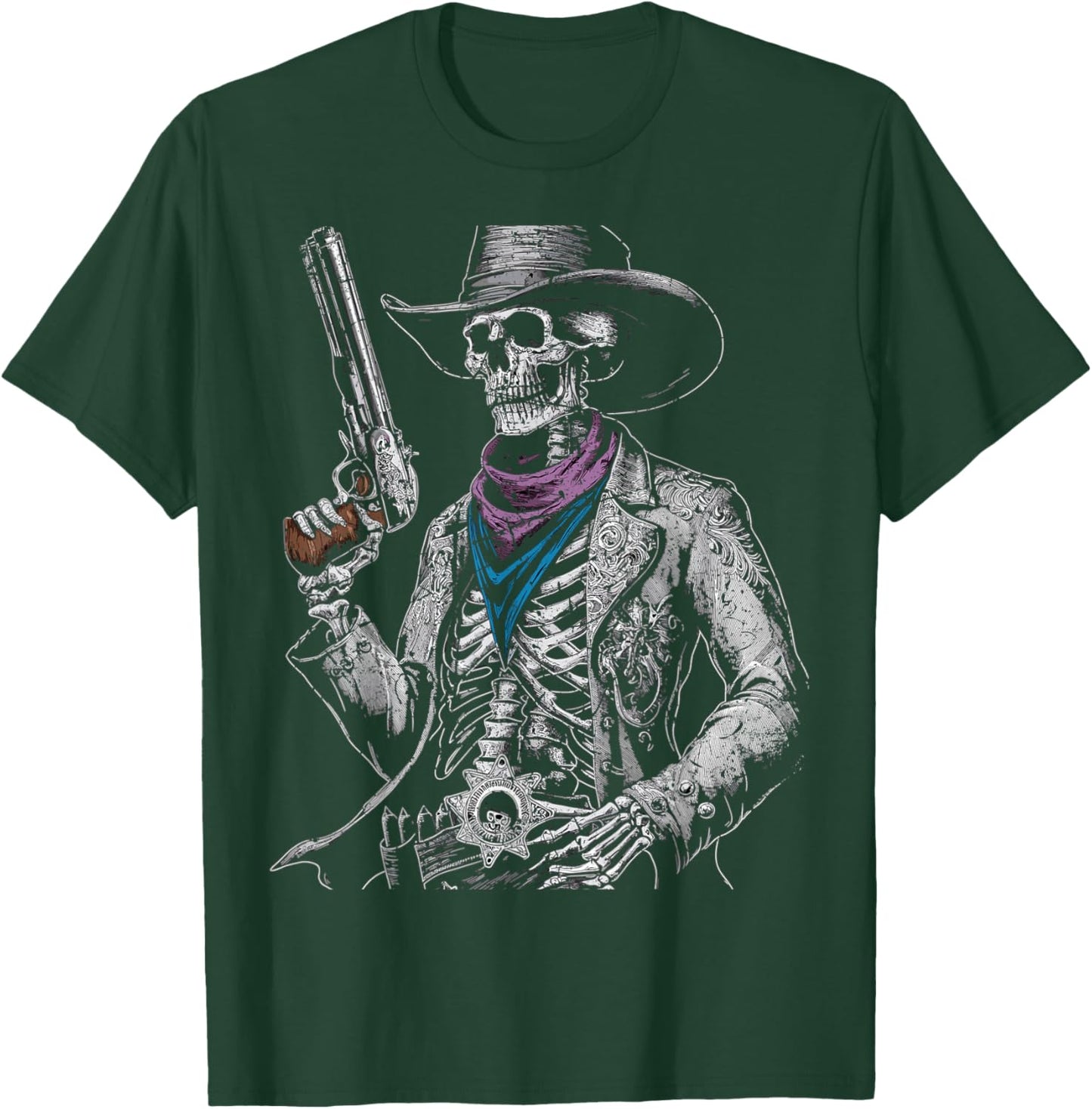 Outlaw Wild West Skeleton Cowboy Gunslinger T-Shirt - T-Shirt | Forest