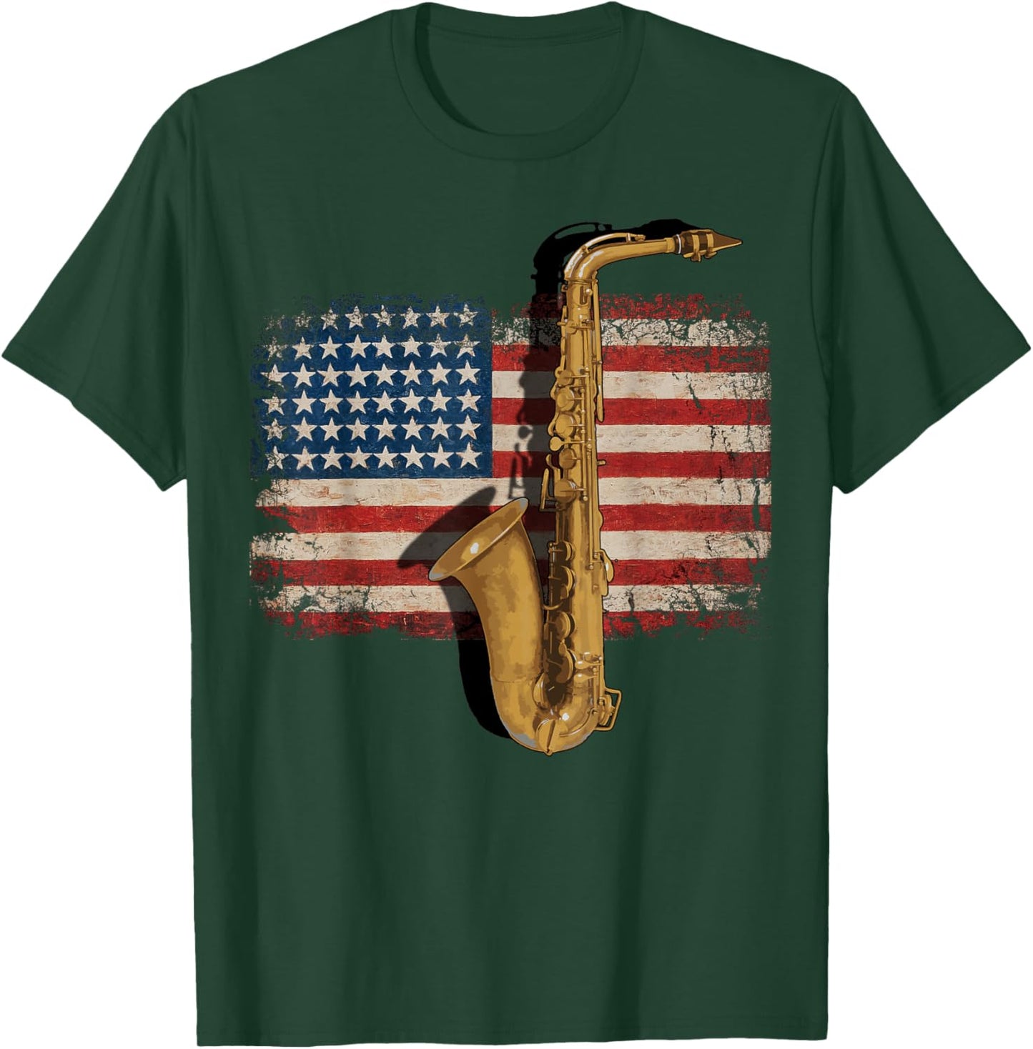 Vintage American Flag Saxophone Funny Sax Music Player T-Shirt - T-Shirt | Forest