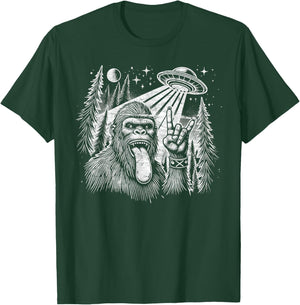Sasquatch Selfie Big Foot Rock On UFO Alien Funny T-Shirt - T-Shirt | Forest