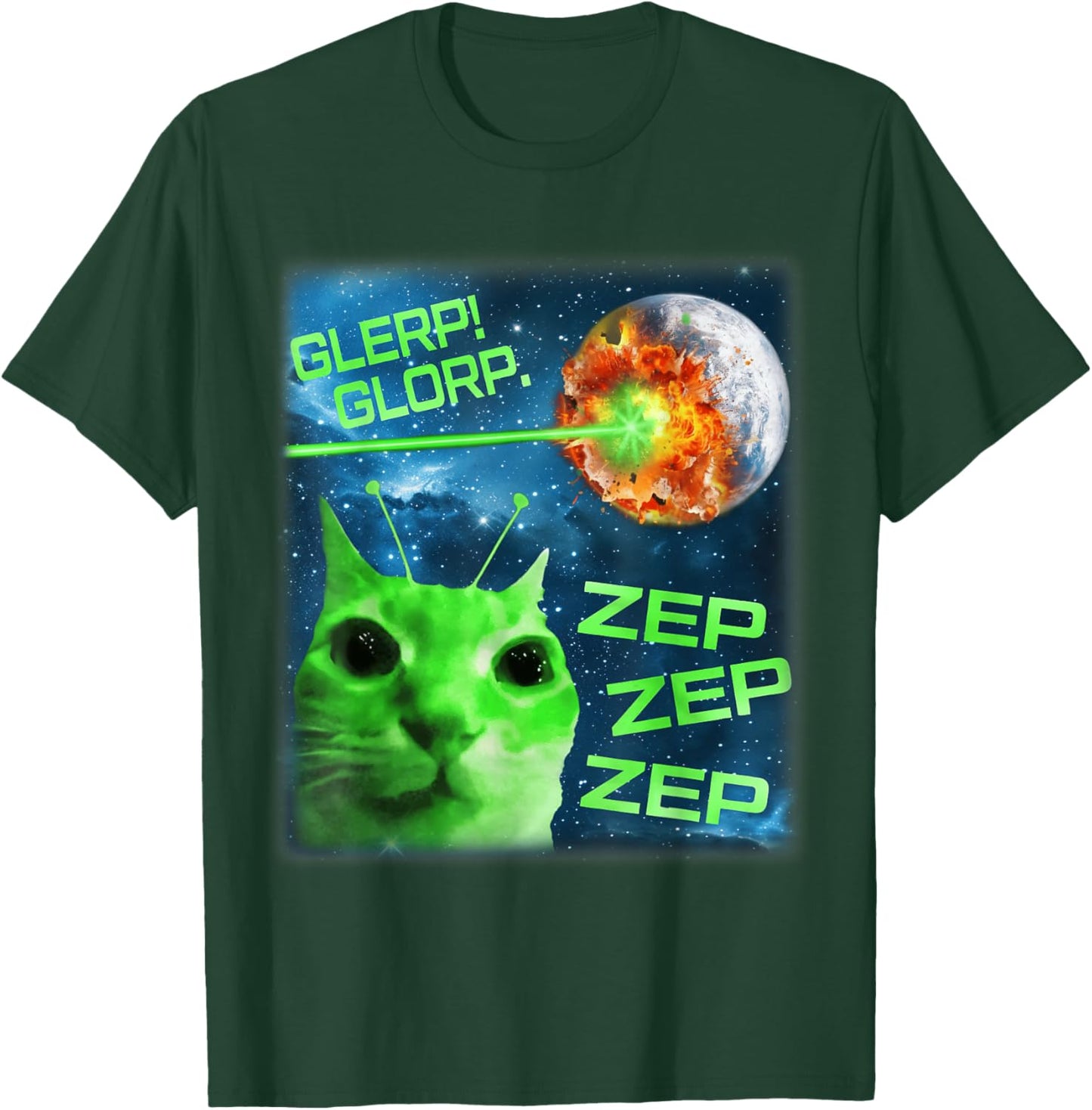 Glerp Glorp Funny Alien Cat Brainrot Meme T-Shirt - T-Shirt | Forest