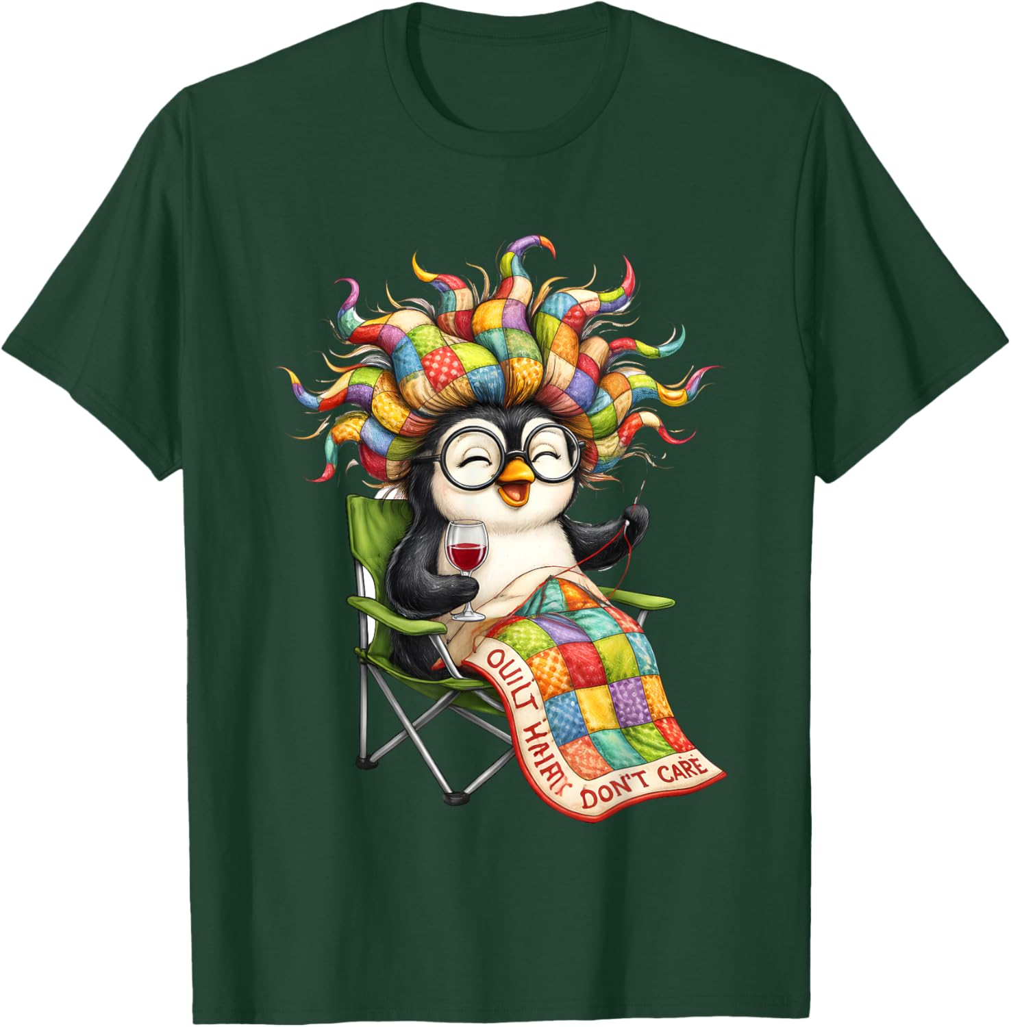 Penguins Quilt Hair Don’t Care T-Shirt - T-Shirt | Forest