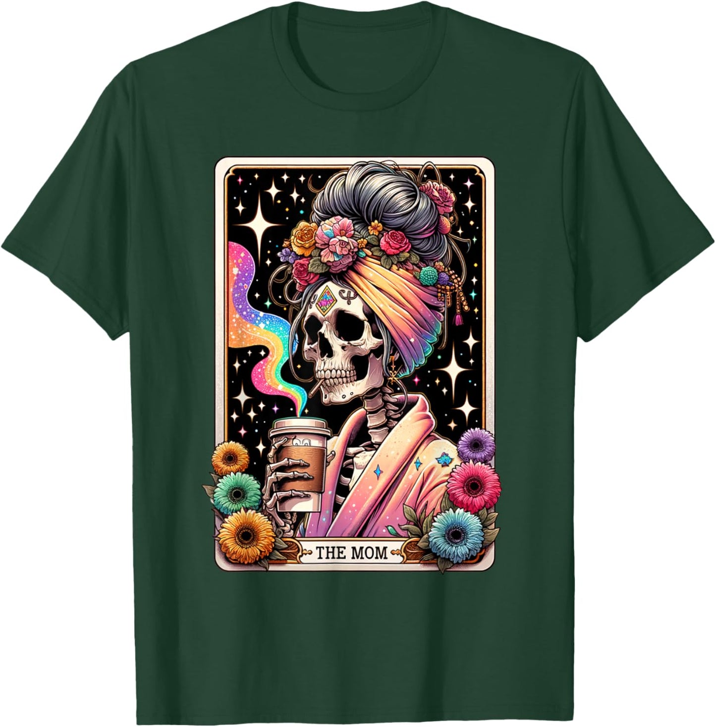 The Mom Funny Tarot Card Women Messy Bun Coffee Mommy Mama T-Shirt - T-Shirt | Forest