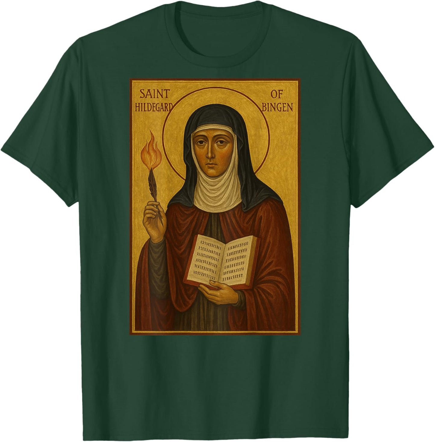 Christian Catholic Icon of Saint Hildegard of Bingen T-Shirt - T-Shirt | Forest