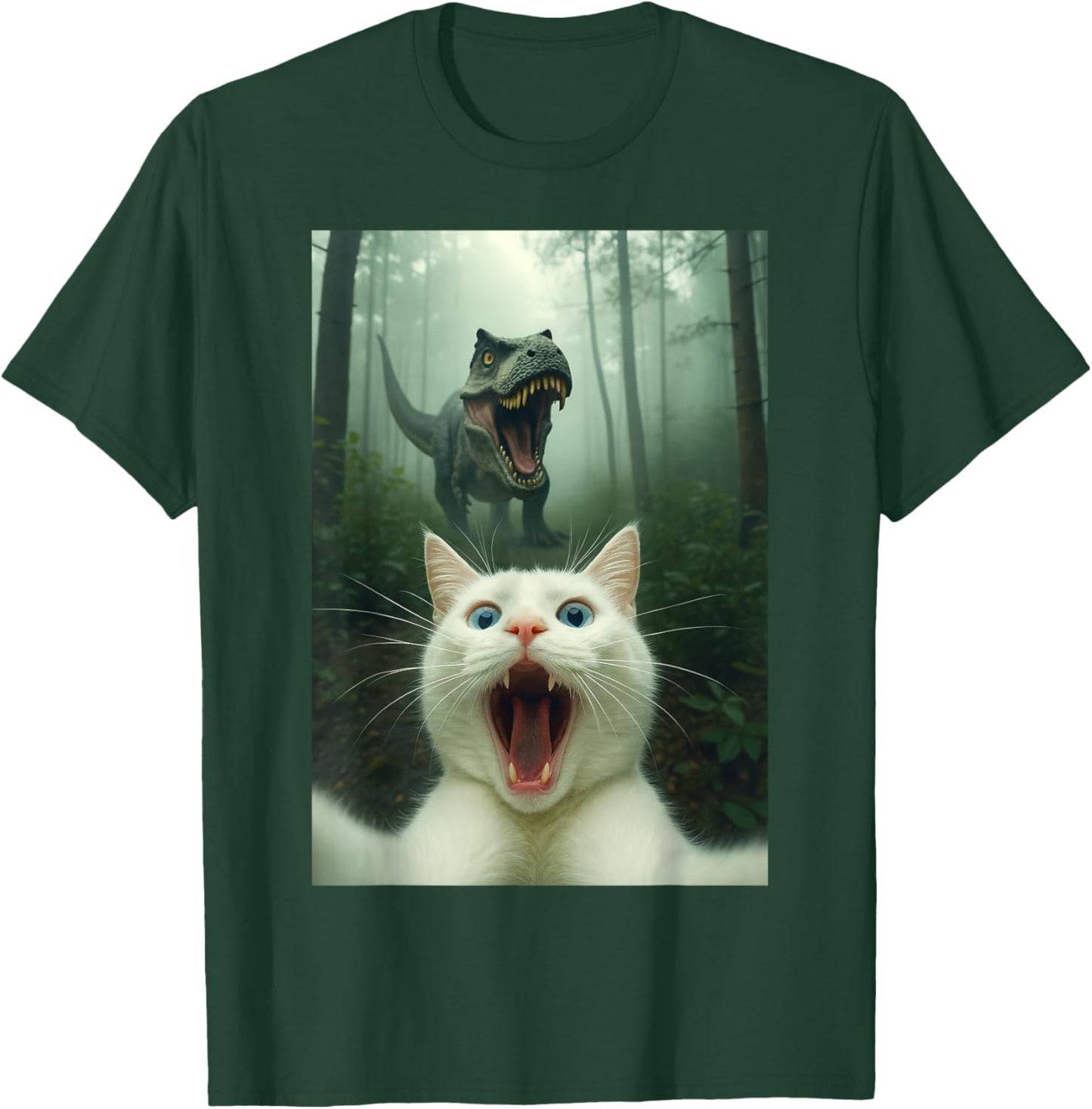 Funny Cat Selfie with T-Rex Dinosaur Gifts Women Kid T-Shirt - T-Shirt | Forest