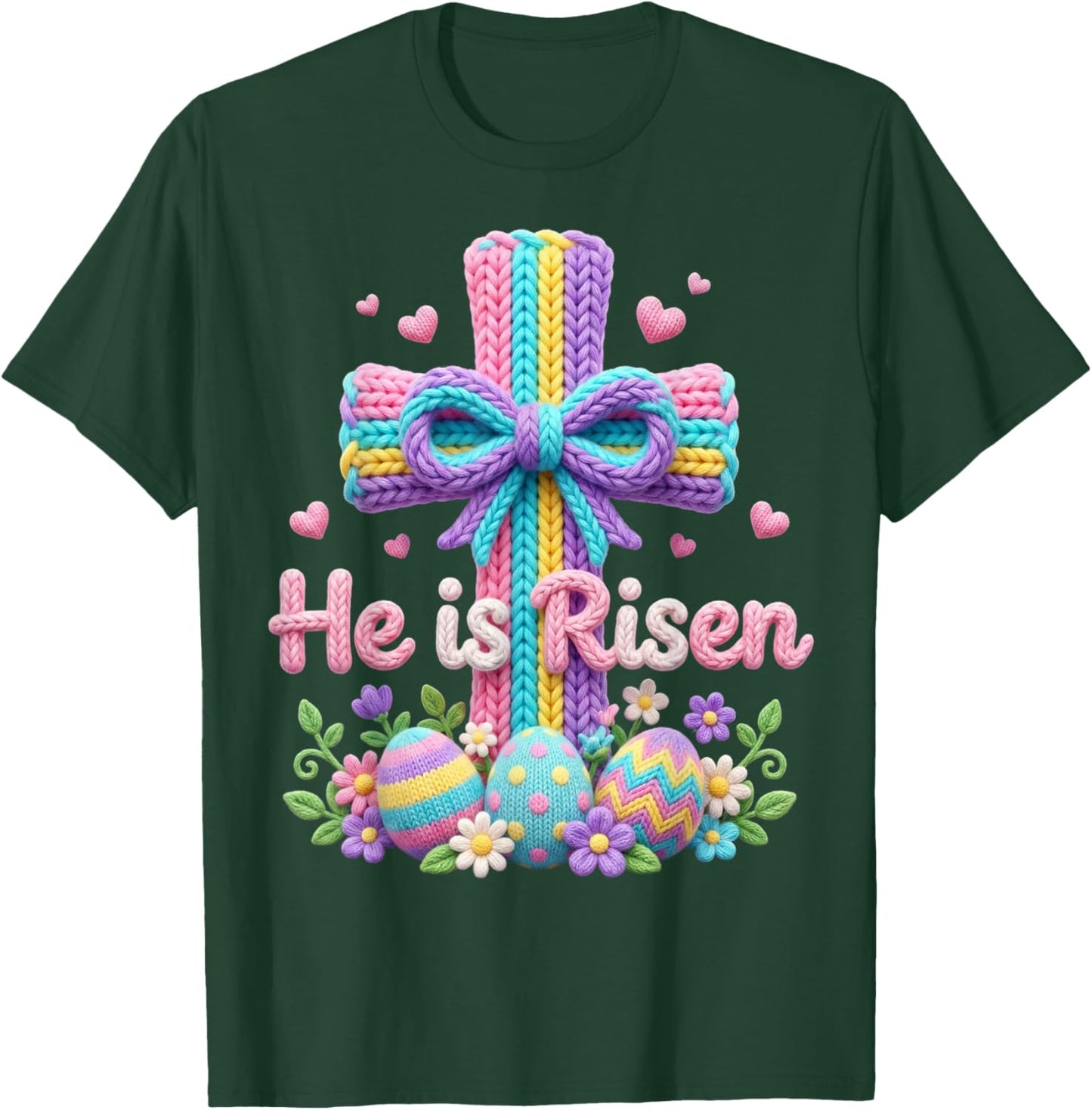 Easter Day He is Risen Christian Latch Hook Yarn Crochet T-Shirt - T-Shirt | Forest