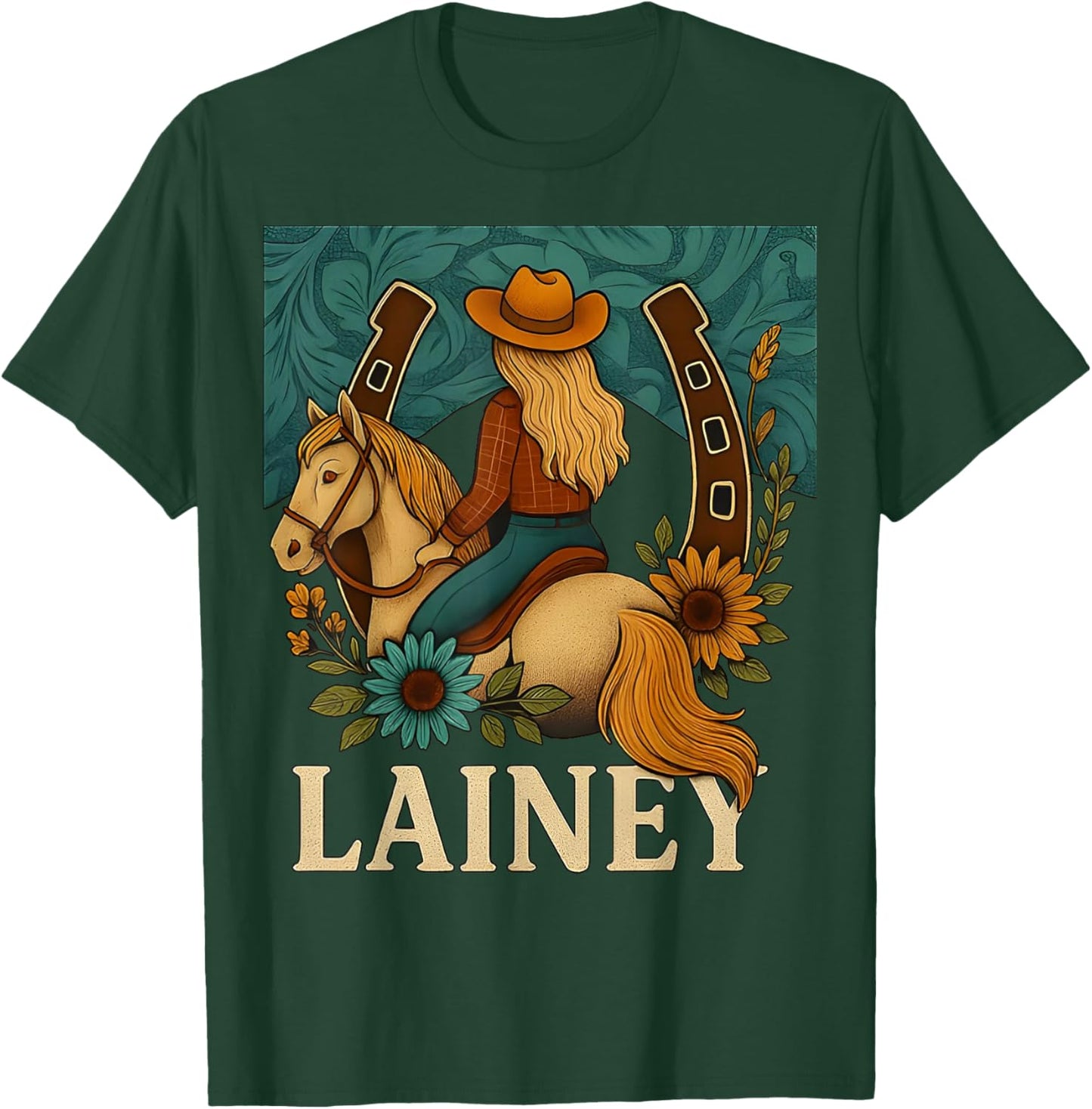Lainey Vintage Western Cowgirl Gift Women Kid Girl T-Shirt - T-Shirt | Forest
