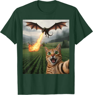 Funny Cat Selfie with Dragon Kawaii Fantasy Creature Art T-Shirt - T-Shirt | Forest