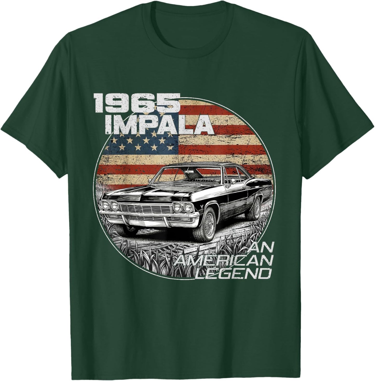 American Flag 1965 65 Impala Old School Muscle Car T-Shirt - T-Shirt | Forest