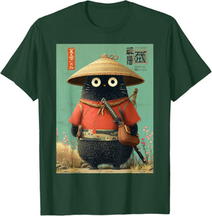Chat Japonais Vintage Samouraï Sumi-e Traveler Warrior Anime T-Shirt - T-Shirt | Forest