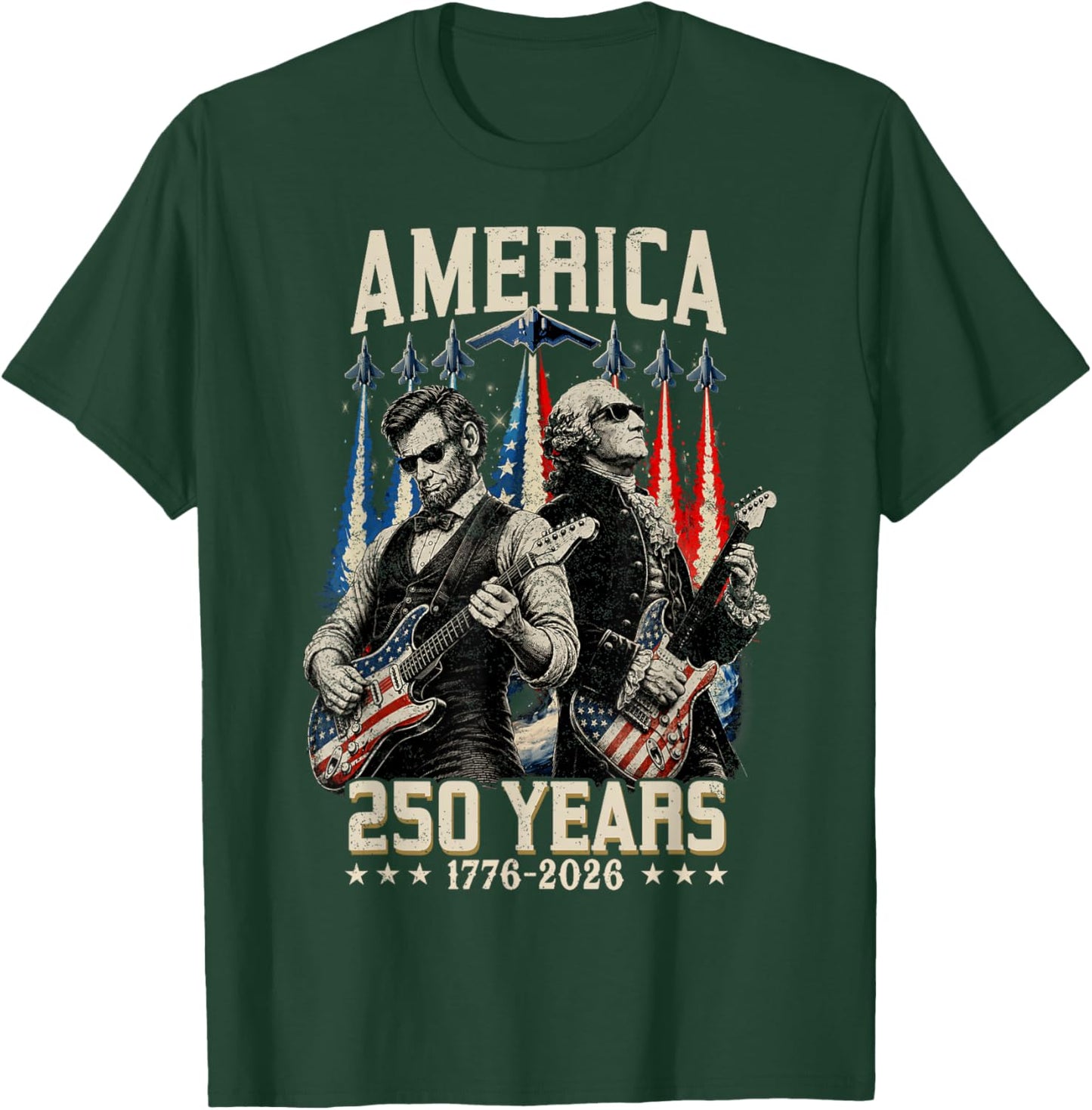 George Washington Abraham Lincoln Playing Guitar 250 Years T-Shirt - T-Shirt | Forest