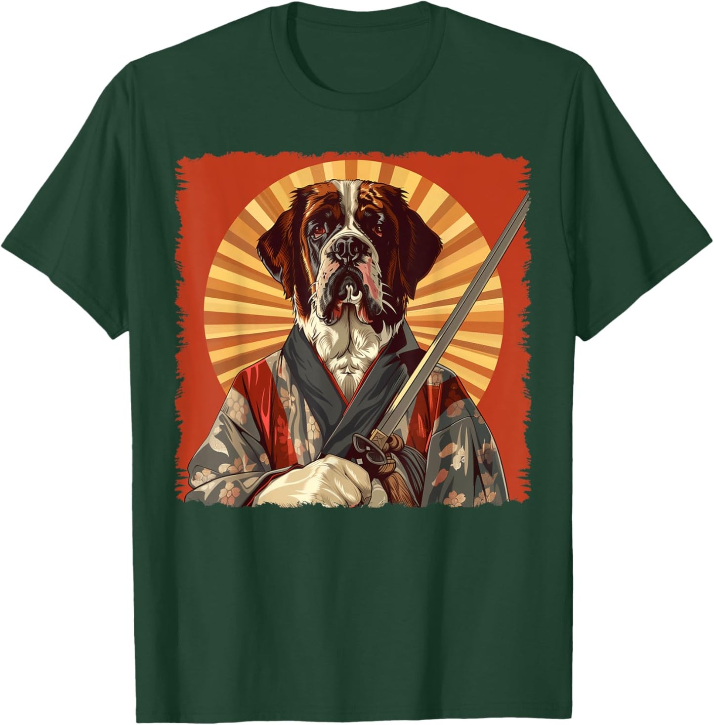 St. Bernard Dog Japanese Art Samurai Ukiyo-e T-Shirt - T-Shirt | Forest