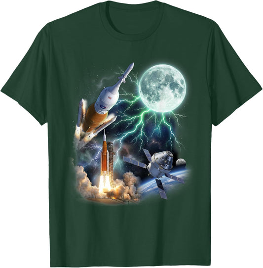 Artemis SLS Rocket 3 Moon Cursed Meme Graphic T-Shirt - T-Shirt | Forest