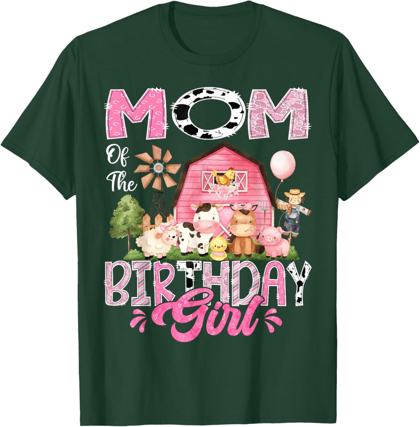 Mom Of The Birthday Girl Pink Farm Cow First Birthday T-Shirt - T-Shirt | Forest