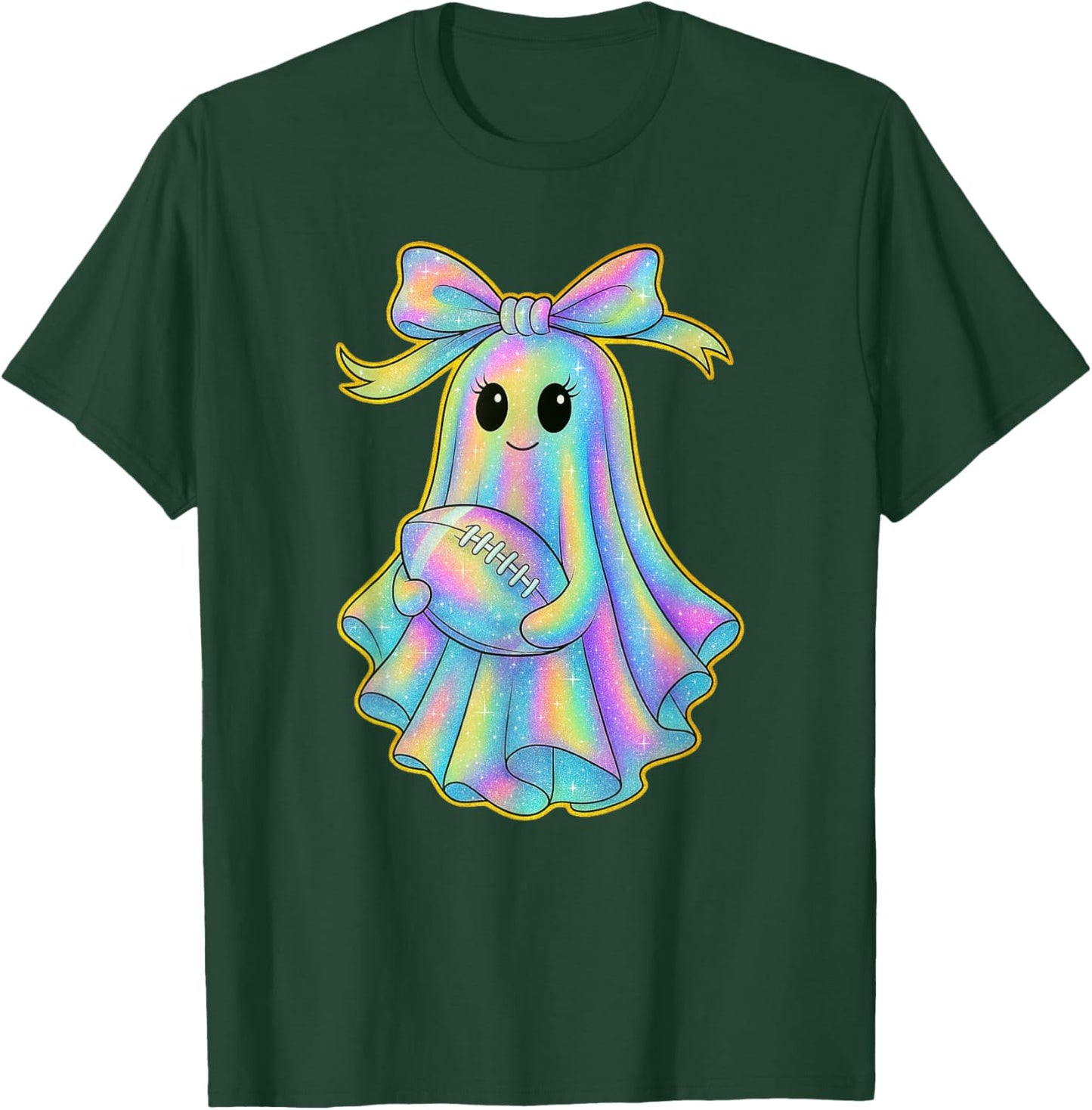 Cute Football Ghost Pastel Halloween Team Spirit Coquette T-Shirt - T-Shirt | Forest