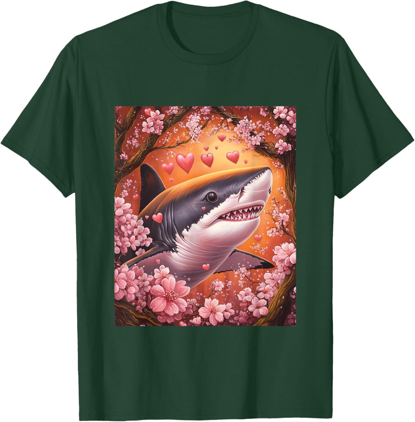 Shark Japanese Cherry Blossom Graphic for Valentines Day T-Shirt - T-Shirt | Forest