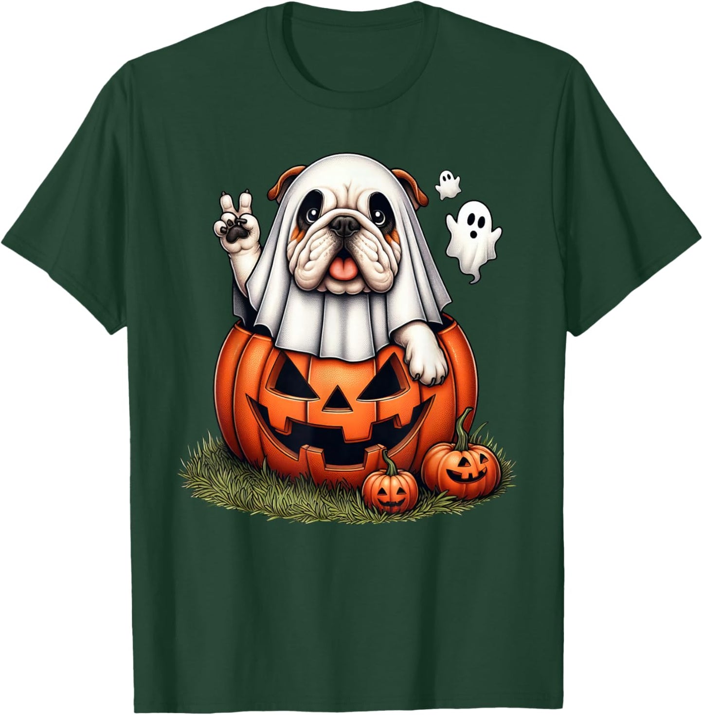 Funny English Bulldog Ghost Boo Halloween Kids T-Shirt - T-Shirt | Forest