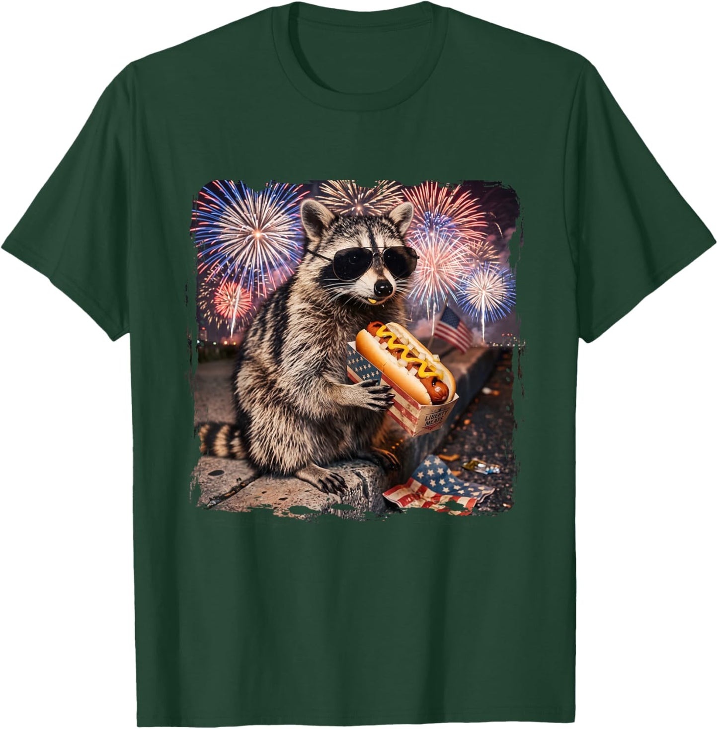 Funny Raccoon 4th of July Hot Dog Fireworks USA T-Shirt - T-Shirt | Forest