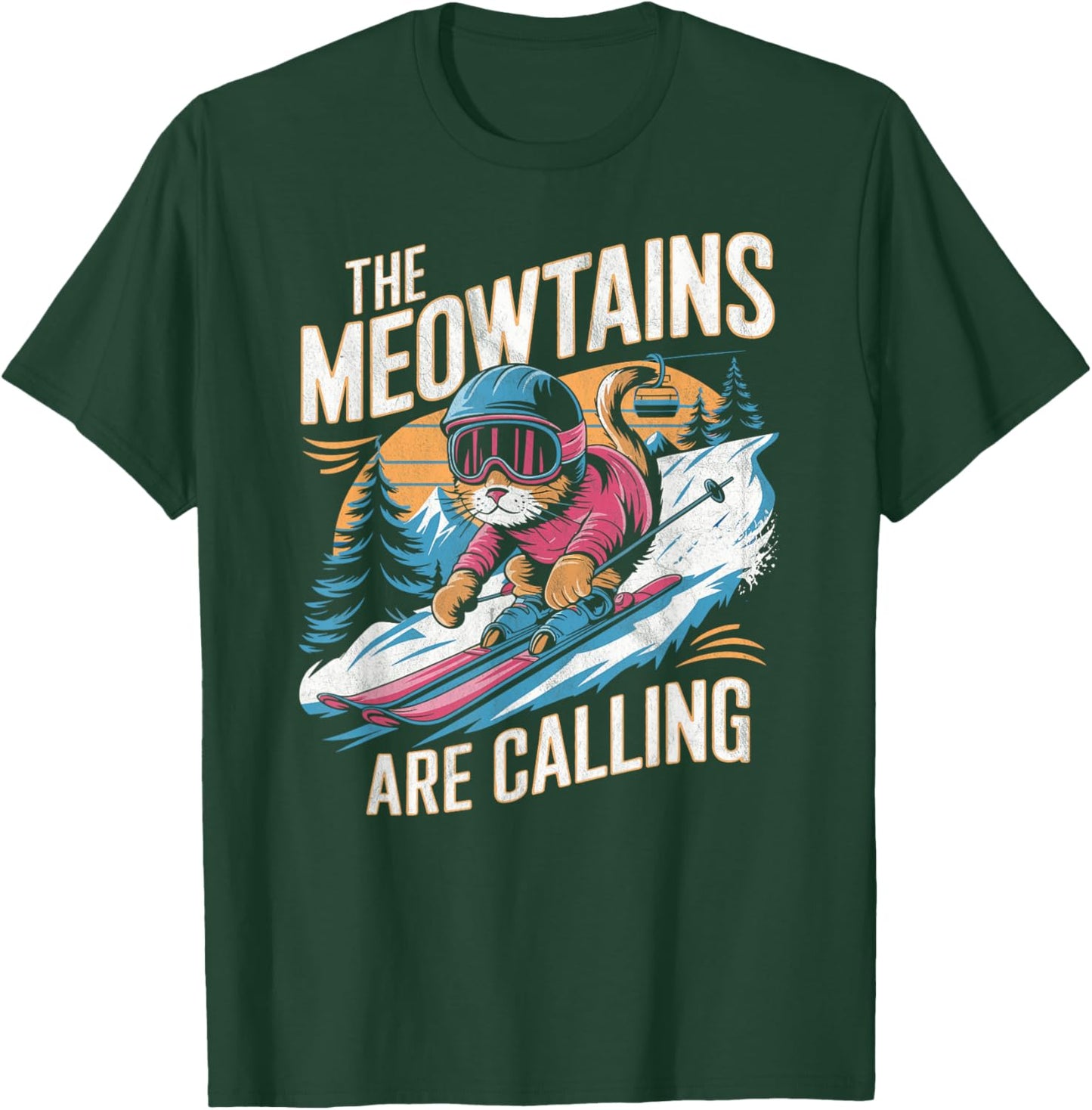The meowtains are calling Cat Snowboard Ski Men Women Kids T-Shirt - T-Shirt | Forest