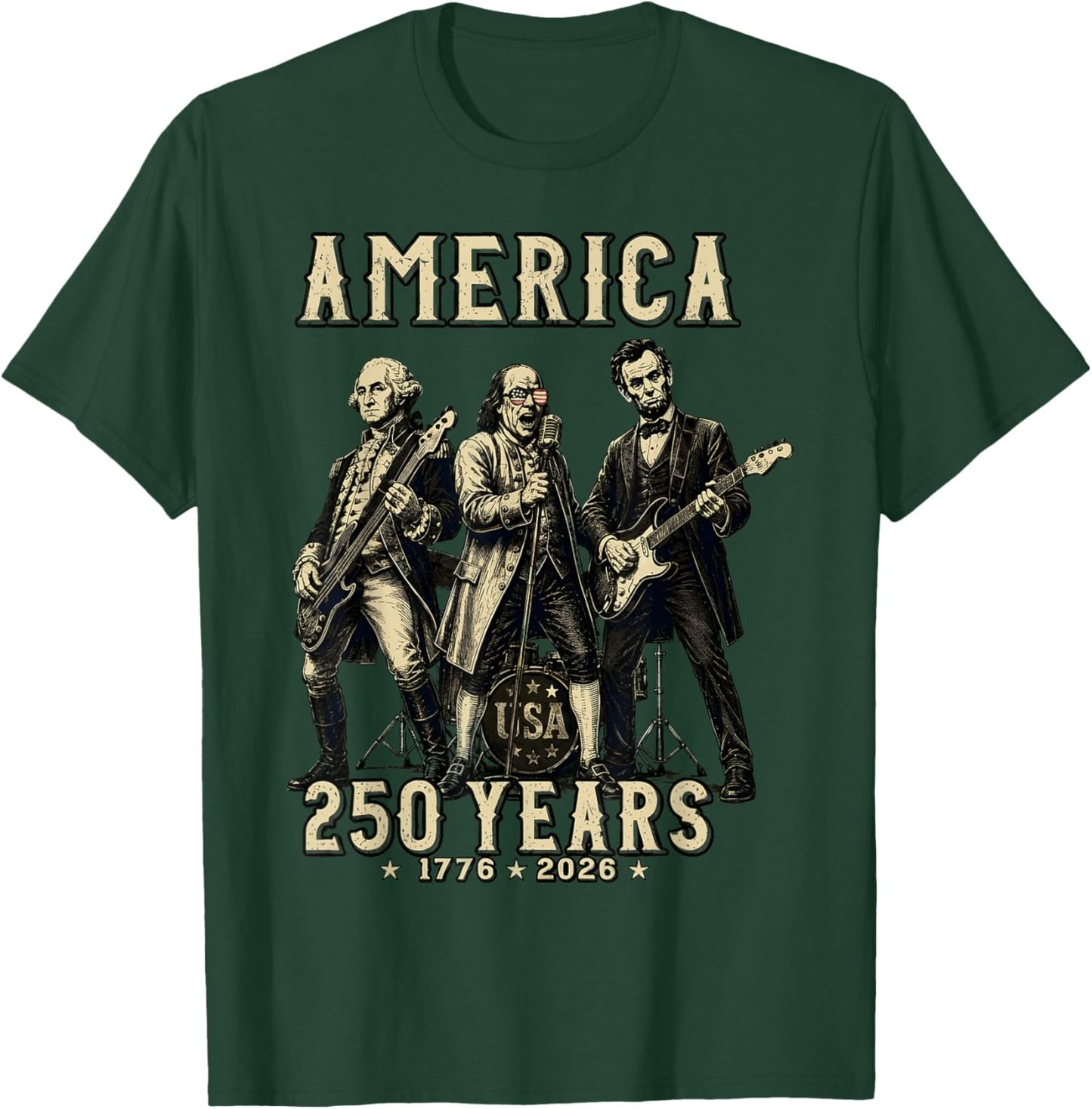 Franklin's Founding Fathers Band - 250 Years USA T-Shirt - T-Shirt | Forest