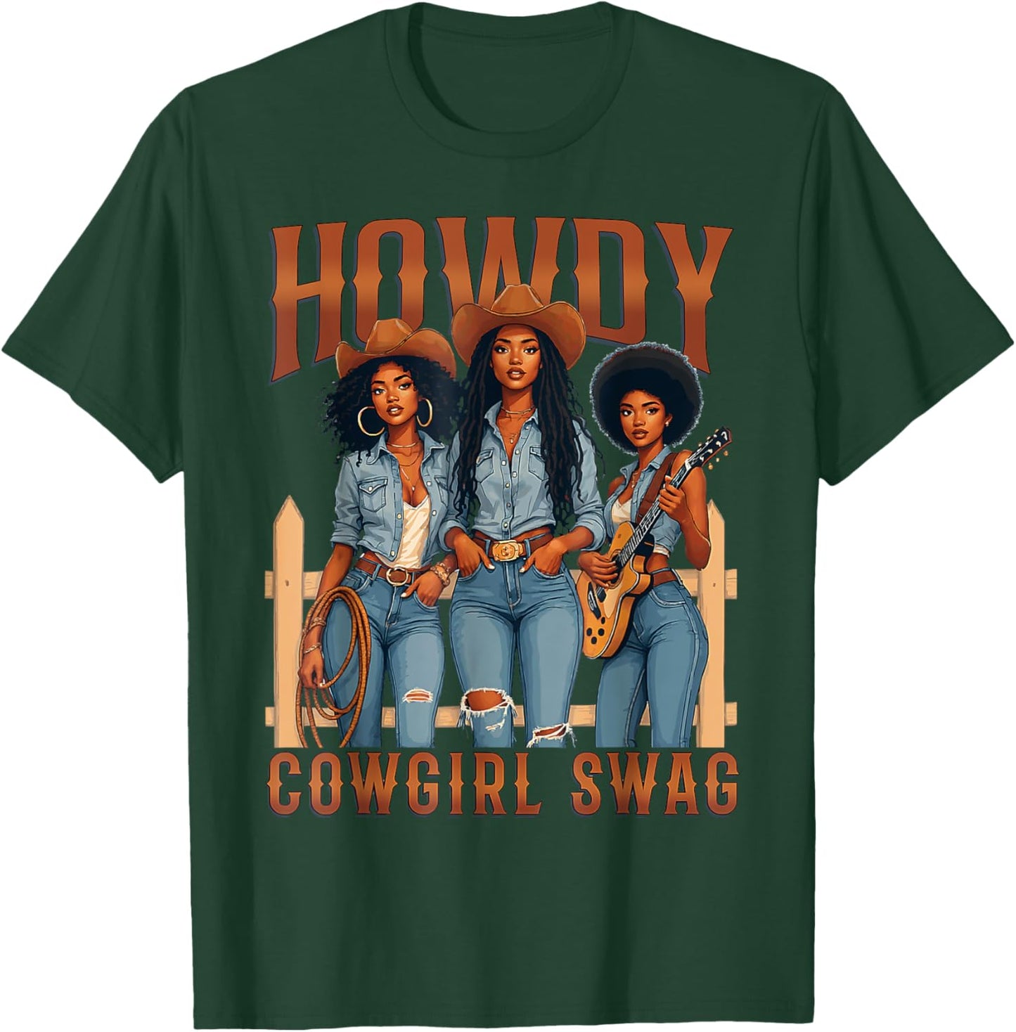 Howdy Retro Western Melanin Black Cowgirl African Women T-Shirt - T-Shirt | Forest