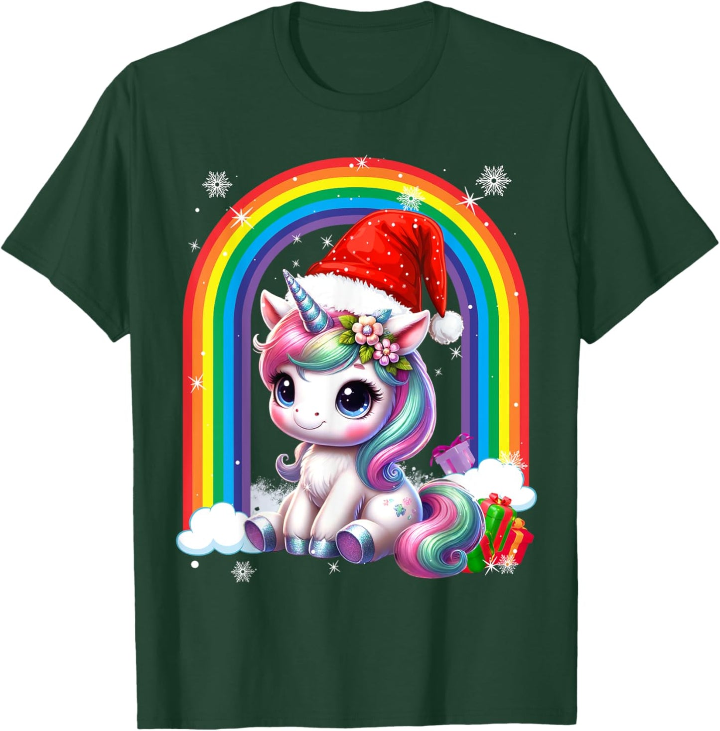 Unicorn Girls Christmas 2025 Women Kids Santa Unicorn Xmas T-Shirt - T-Shirt | Forest