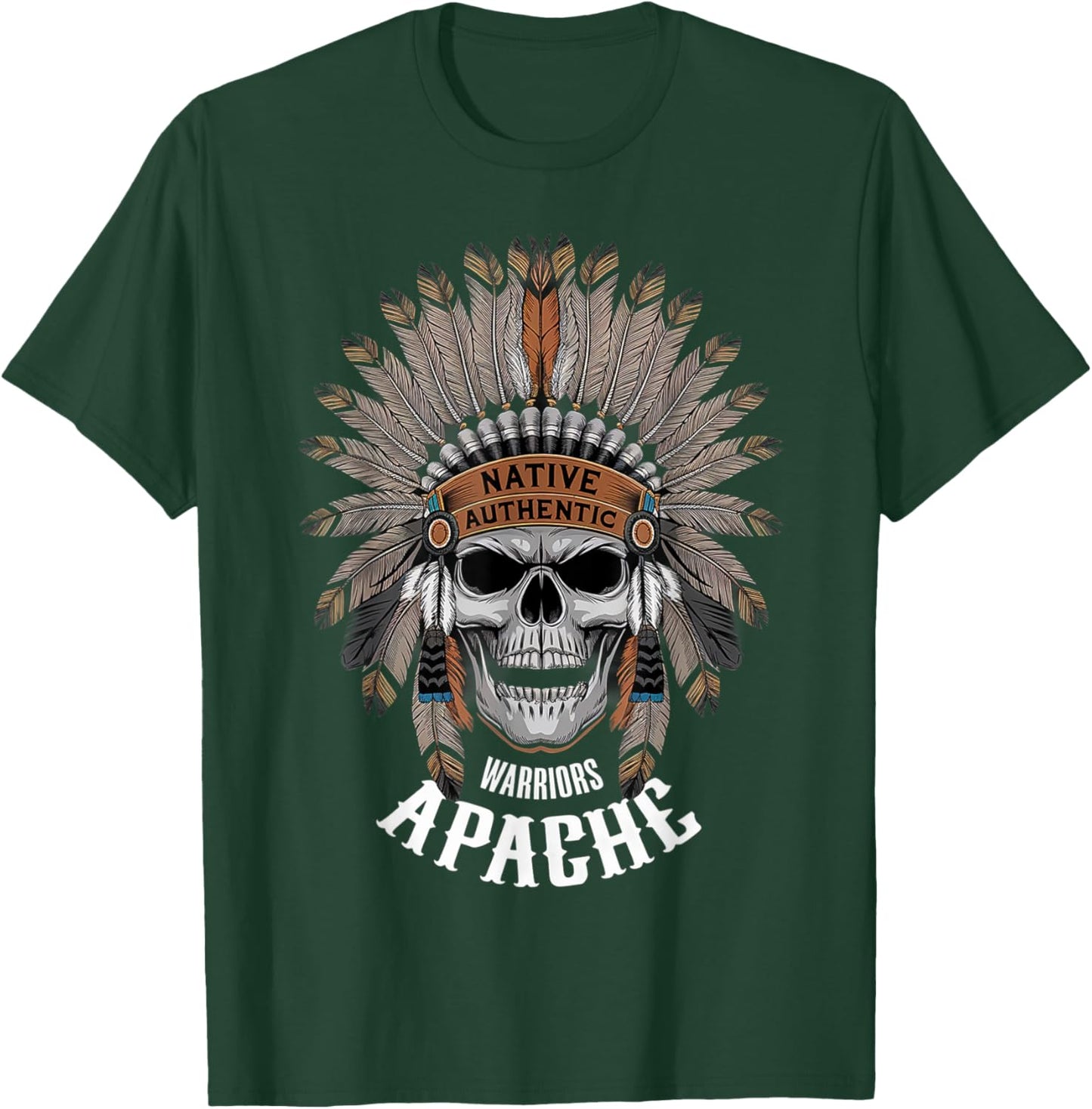 Apache Warrior Skull Native Authentic Native Americans T-Shirt - T-Shirt | Forest