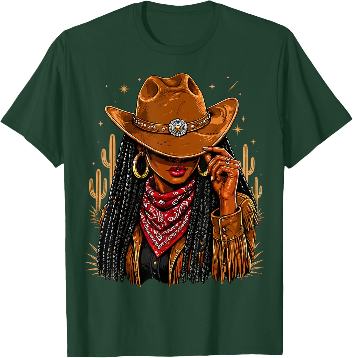 Cowgirl Afro Western Country Rodeo Melanin T-Shirt - T-Shirt | Forest