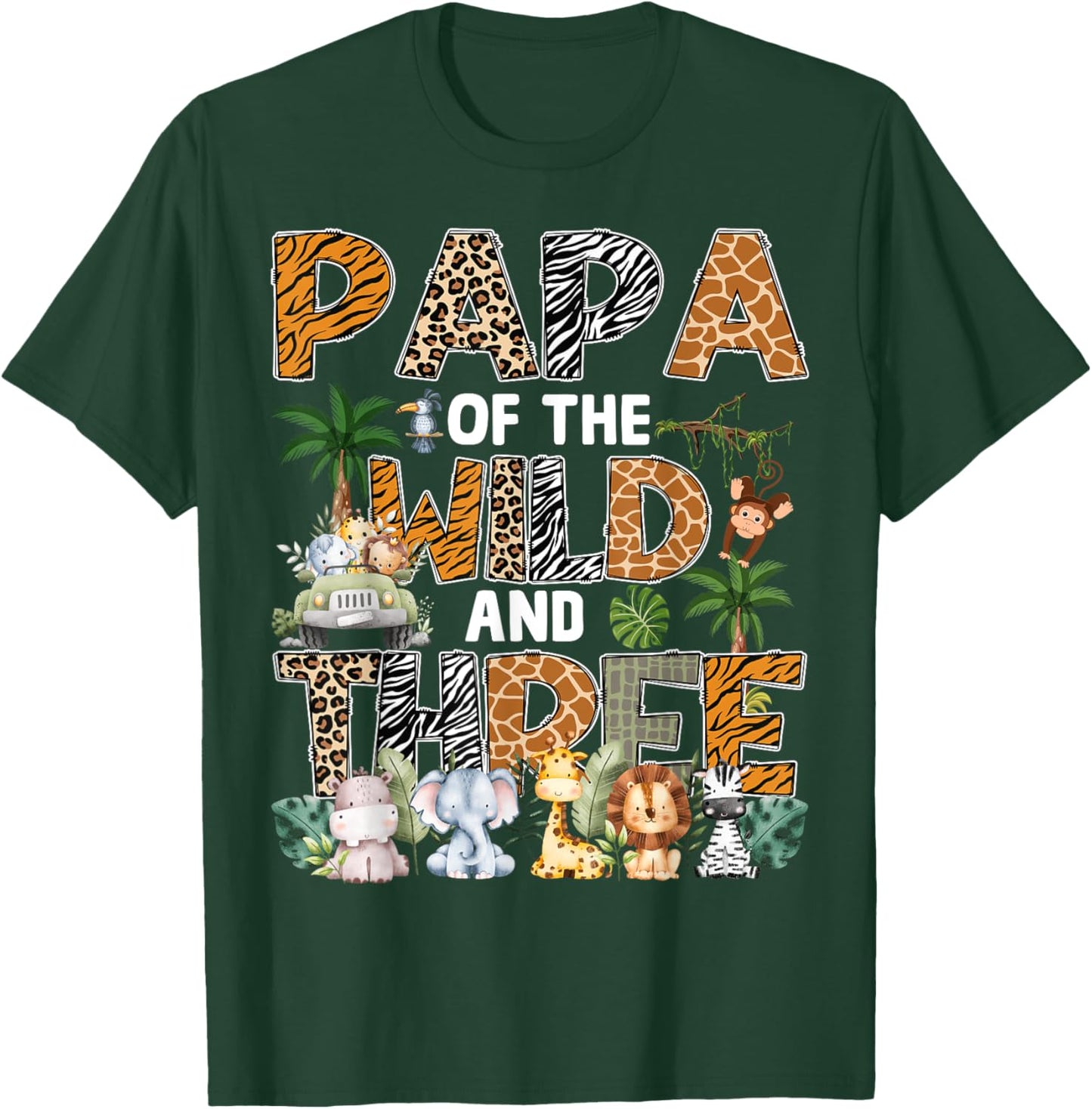 Papa Of The Wild Three Zoo 3Rd Birthday Safari Jungle T-Shirt - T-Shirt | Forest